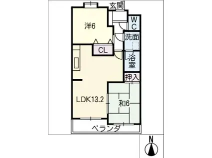 シャトー乙輪202(2LDK/2階)の間取り写真