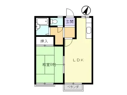 コスモハイツ美鈴(1LDK/2階)の間取り写真