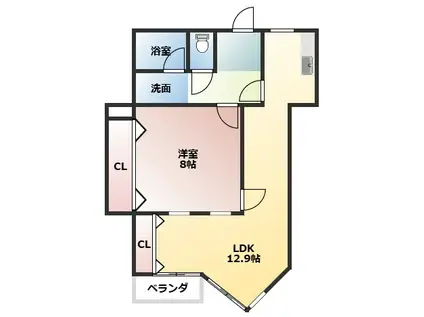 フルーヴェ1番館(1LDK/4階)の間取り写真