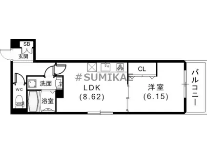 D-ROOM旗塚通(1LDK/1階)の間取り写真
