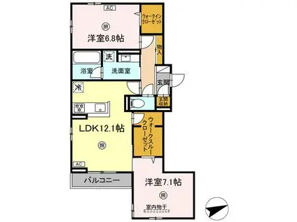 ヴィラルーチェ祇園(2LDK/3階)の間取り写真