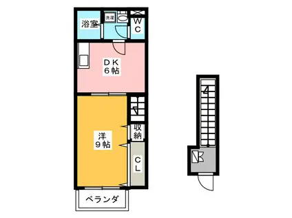 ドリーム本通(1DK/2階)の間取り写真