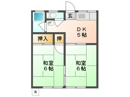 コーポしばた(2DK/2階)の間取り写真