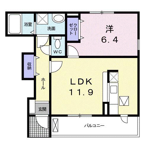 ここるガーデン(1LDK/1階)の間取り写真