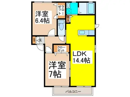 MASTTOWN三本柳III B(2LDK/1階)の間取り写真