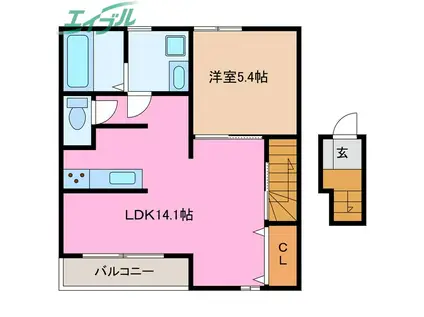 クオーレ白須賀(1LDK/2階)の間取り写真