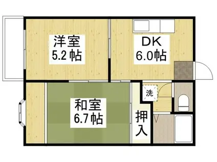 エルハイム A棟(2DK/2階)の間取り写真