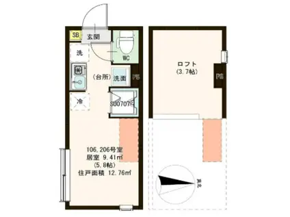 CELESTE BLEU(ワンルーム/1階)の間取り写真