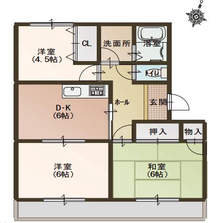マンション霞野坂(3DK/2階)の間取り写真