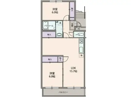 サンパークハイツ沼北E(2LDK/1階)の間取り写真
