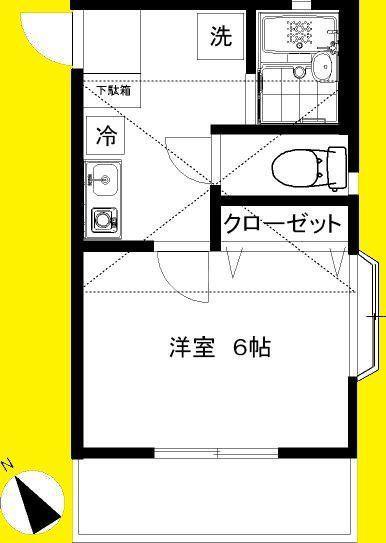 サンカレッジ六会(1K/2階)の間取り写真