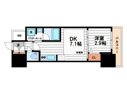 アーバネックス天満橋FRONT(1DK/12階)の間取り写真