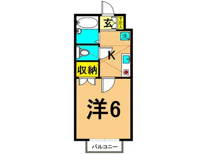 大井ヒルズ(1K/1階)の間取り写真