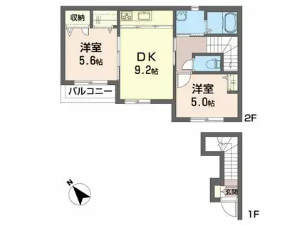 クラヴィエ長田町(2DK/2階)の間取り写真