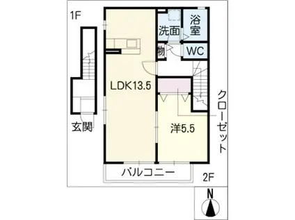 エステート和合B棟(1LDK/2階)の間取り写真