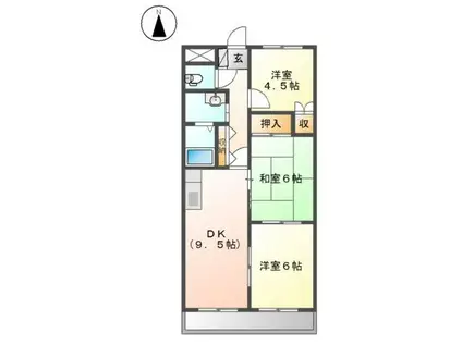 ツイン・ステージII(3DK/1階)の間取り写真