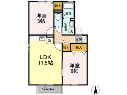 エステート21 A棟(2LDK/2階)の間取り写真