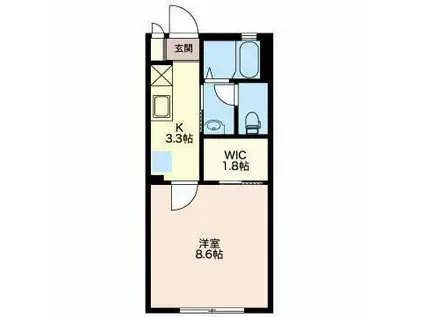 シティークレストII B棟(1K/2階)の間取り写真