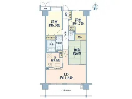 ヴィルヌーブガーデンズ川崎(3LDK/3階)の間取り写真