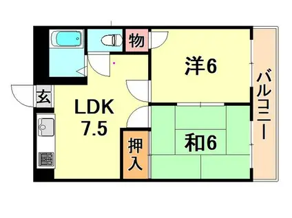 キャッスルハイツ平野(2LDK/4階)の間取り写真