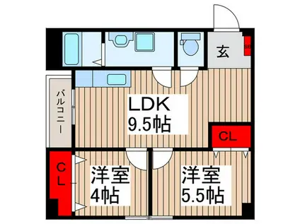 渡辺ビル(2LDK/4階)の間取り写真