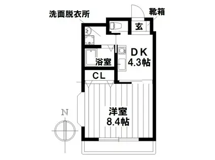 イズミ第二ビル(1DK/2階)の間取り写真