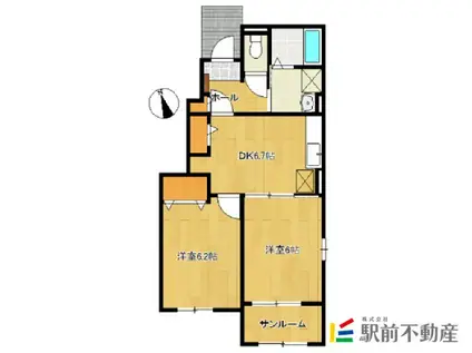 プラシードII(2DK/1階)の間取り写真