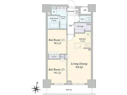 ジュノール札幌植物園(2LDK/12階)の間取り写真