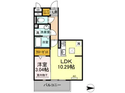 サンライフ黄金(1LDK/1階)の間取り写真