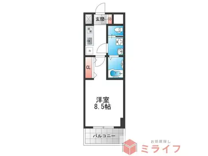 レクシア平野DUO(1K/9階)の間取り写真