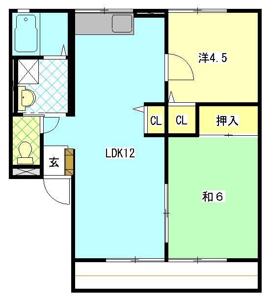 ピュアII B(2LDK/1階)の間取り写真