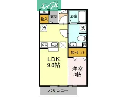 COMODO GIONE B棟(1LDK/3階)の間取り写真