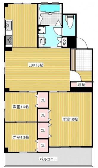 新町マンション(3LDK/4階)の間取り写真