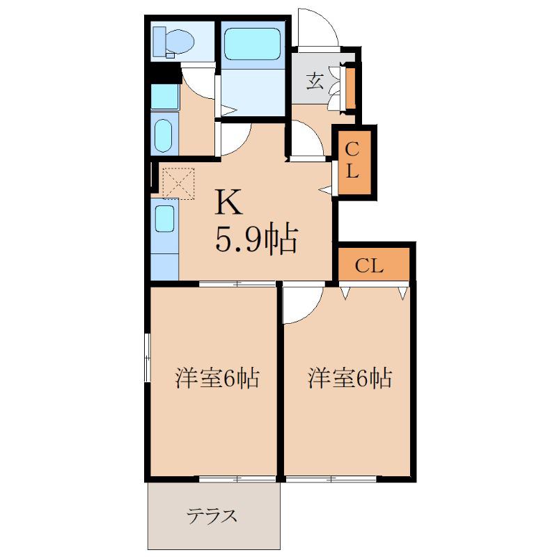 クレスト-ルF(2K/1階)の間取り写真