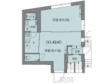 ルクール市ヶ谷払方町(1DK/1階)の間取り写真