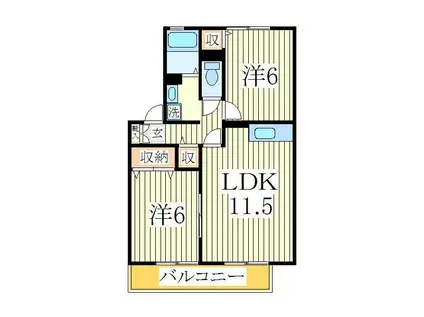 グリーンウェーブII(2LDK/2階)の間取り写真