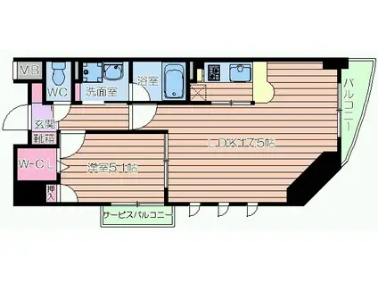 セレッソコート上本町イースト(1LDK/8階)の間取り写真