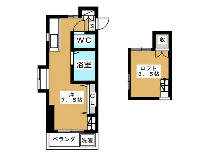 メゾンドアムール(ワンルーム/2階)の間取り写真
