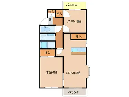 コーポすみれ(2LDK/3階)の間取り写真