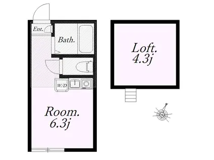 ユナイト仲通マリア・ゲッパード(ワンルーム/2階)の間取り写真