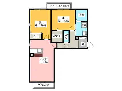 ブルーネル(2LDK/1階)の間取り写真