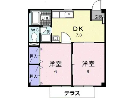 タウン松山II(2DK/1階)の間取り写真