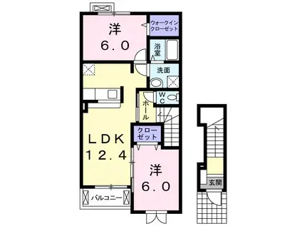 シャトー ラ ジャーダンB(2LDK/2階)の間取り写真