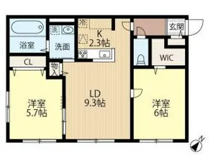 しののめトウ(2LDK/3階)の間取り写真