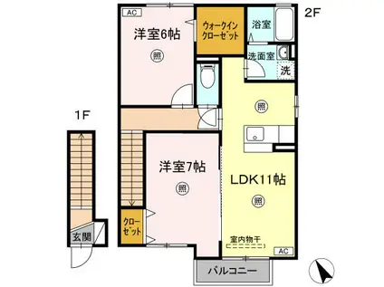 グローリア A棟(2LDK/2階)の間取り写真