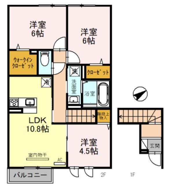 モアナ B棟(3LDK/2階)の間取り写真