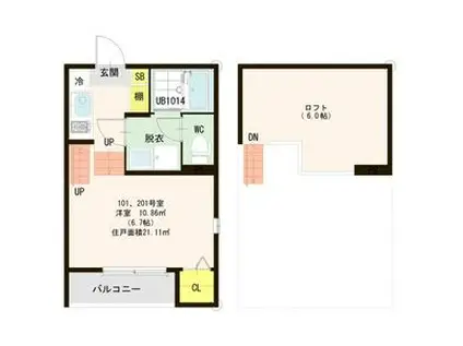 ラ・ムー長町(1K/1階)の間取り写真