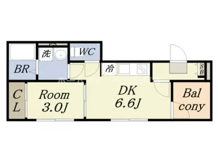 ハーモニーテラス港晴(1DK/3階)の間取り写真
