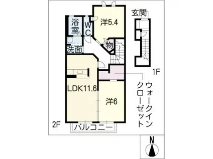 メゾンMKS B棟(2LDK/2階)の間取り写真
