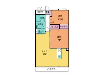 ポルトボヌール(2LDK/3階)の間取り写真